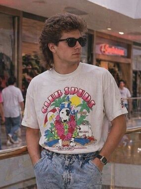 Vintage Spuds McKenzie Tee gray multicolor 1987 on a Oneida Power T brand tee  M